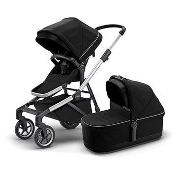 Thule Sleek + Bassinet Midnight Black on Aluminum